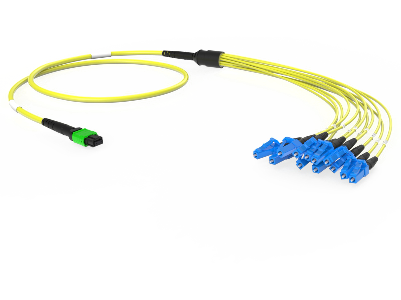 FO Cable Assembly 12 x 09/125 OS2, MTPf/LC-UPC Simplex, ruggadized