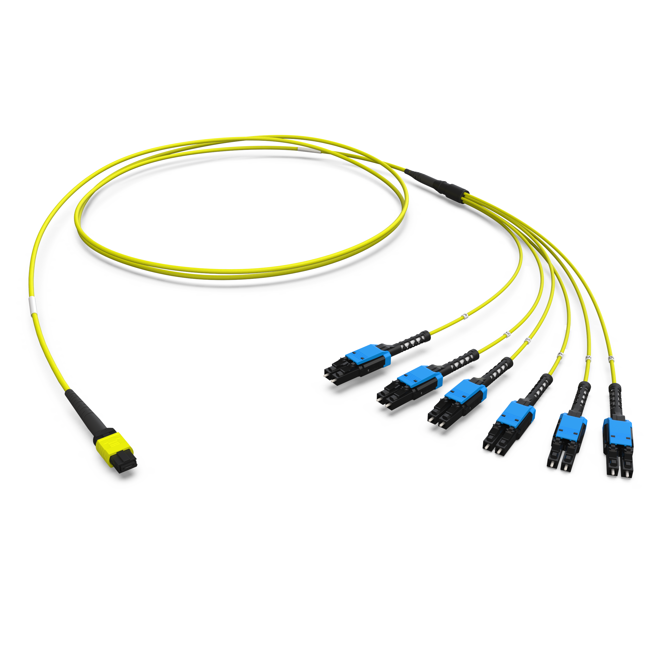 Оптическая соединительная сборка 12 x 09/125 OS2, MPO(12)f/LC-UPC Duplex Uniboot, Push-Pull-Boot, тип B, LSZH